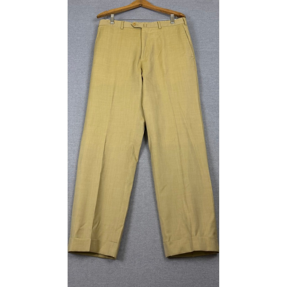 Ermenegildo Zegna Mens 33x30 Yellow 100% Wool Cuffed Dress Pants Portugal